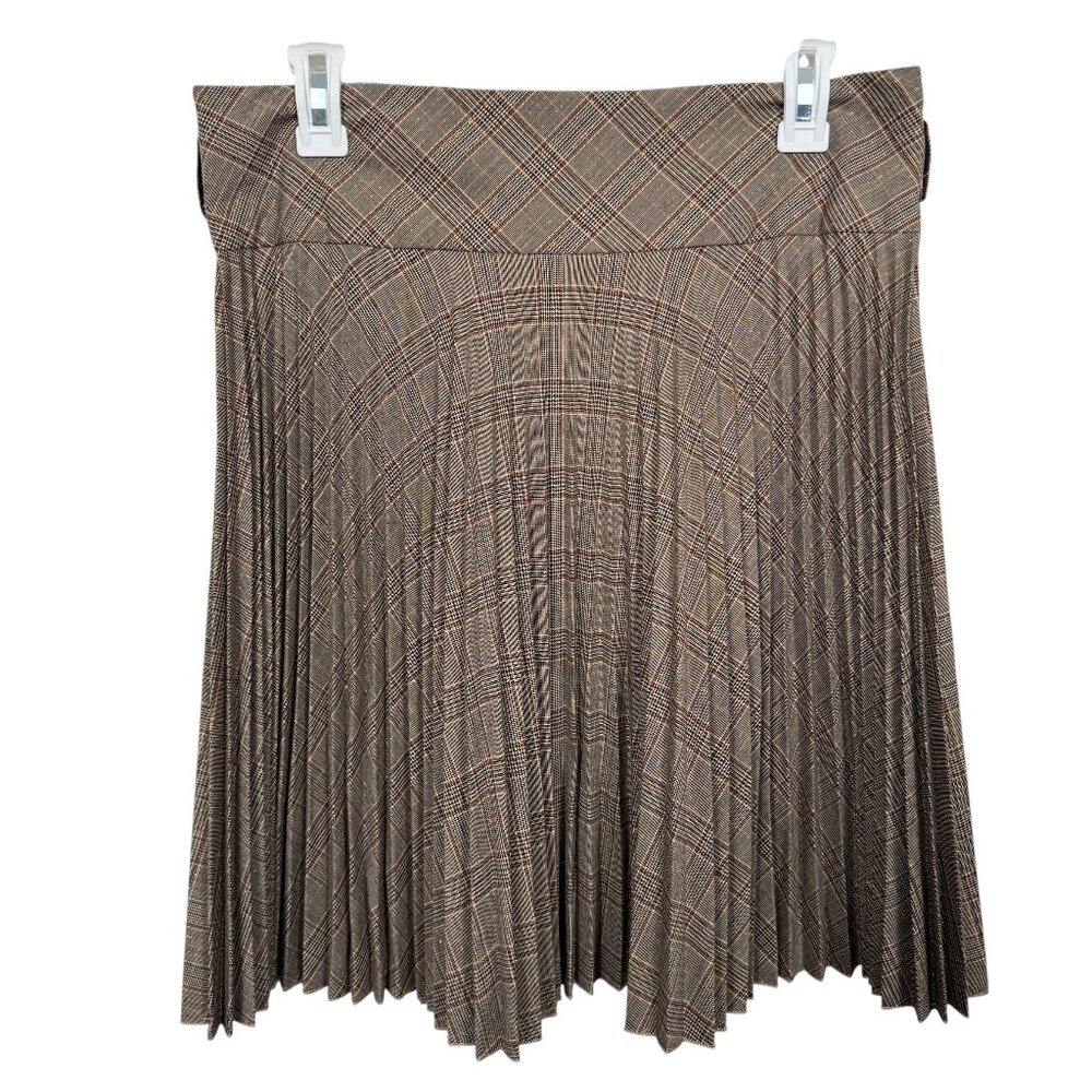 A'Gaci Skirt Large Tan Metallic Plaid Academia Preppy Pleated Schoolgirl